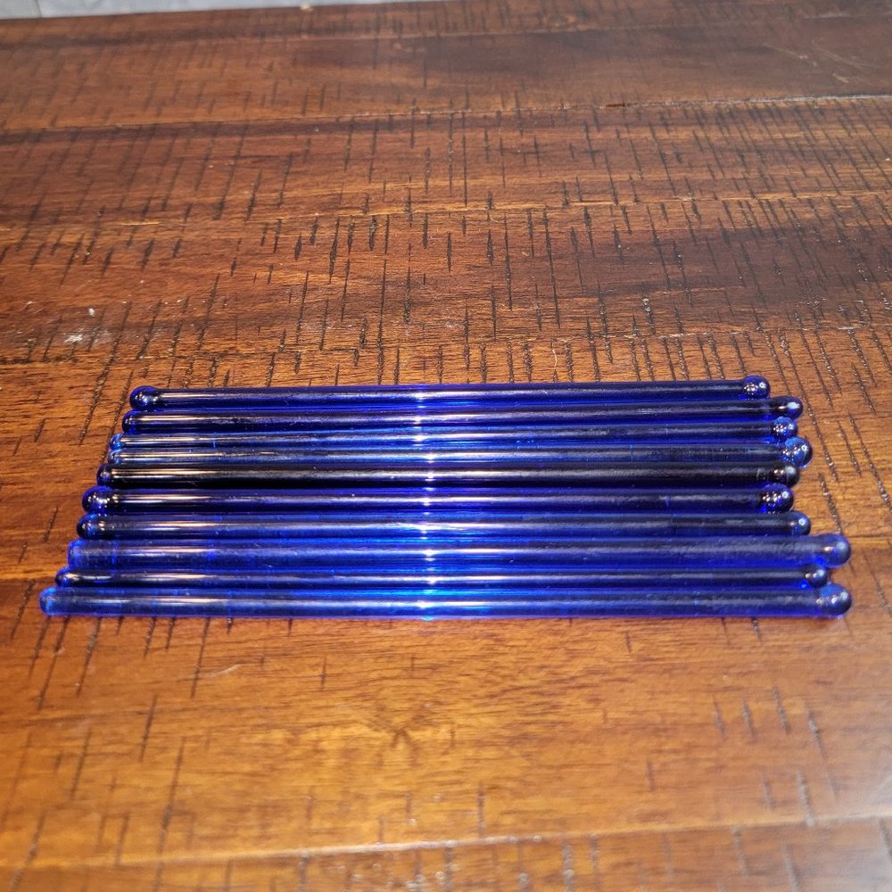 Vintage Cobalt Blue Glass Swizzle Sticks, Set of 10 (thinner set)